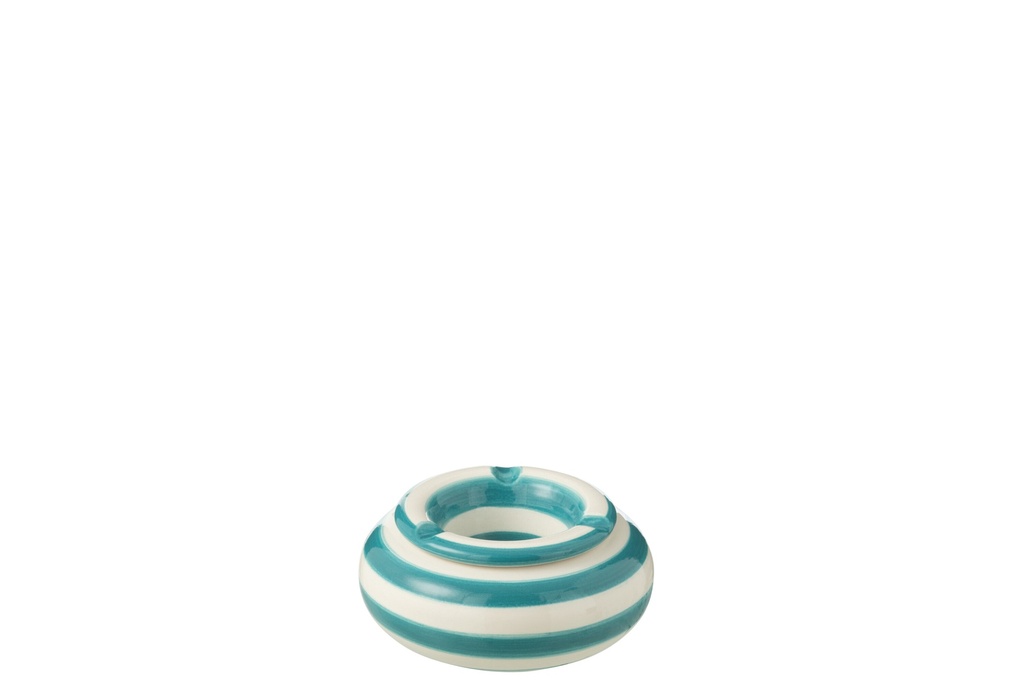 Ashtray Granada Stripes Ceramic White/Aqua