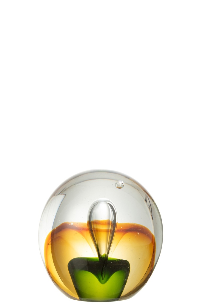 Paperweight Drop Glass Amber/Green Small