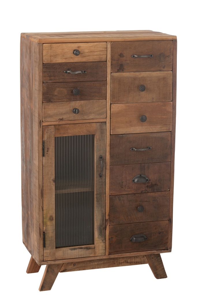 Étagère rétro en bois recyclé/verre naturel