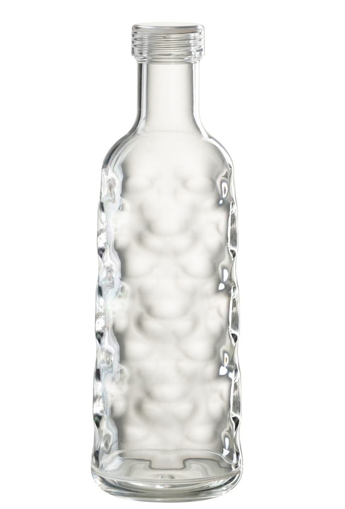 Bouteille martelée dans une boîte cadeau en plastique