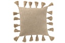 Coussin Pompons Tissés Coton Taupe