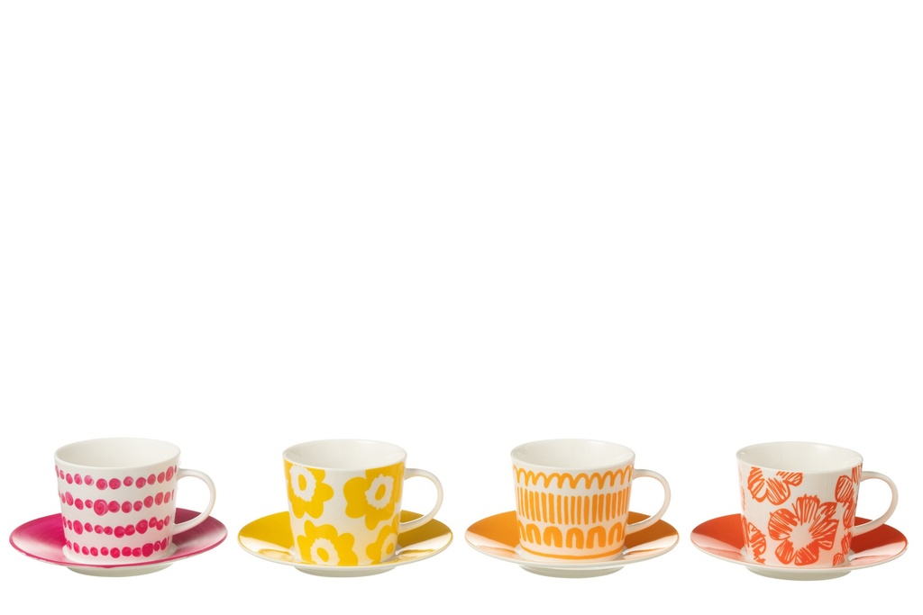 Set Of 4 Tea Cup+Saucer In