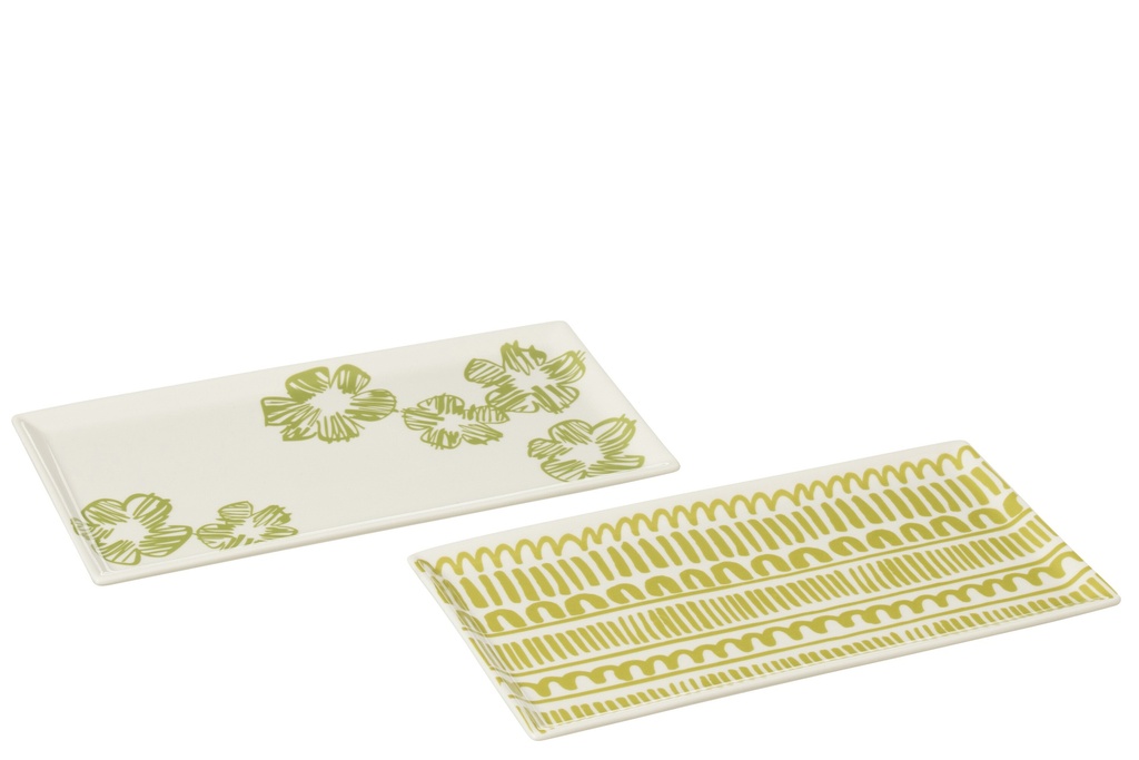 Plate Flower/Strip Rectangle Ceramic Green
