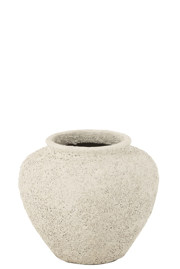 Pot de fleurs rond antique en ciment blanc