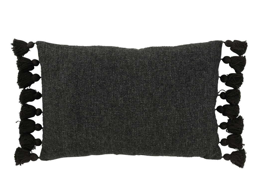 Coussin Pompon Coton Noir