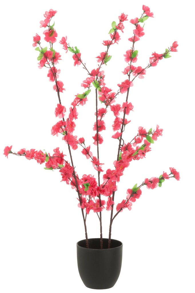 Pot de fleurs de pêcher rouges artificielles