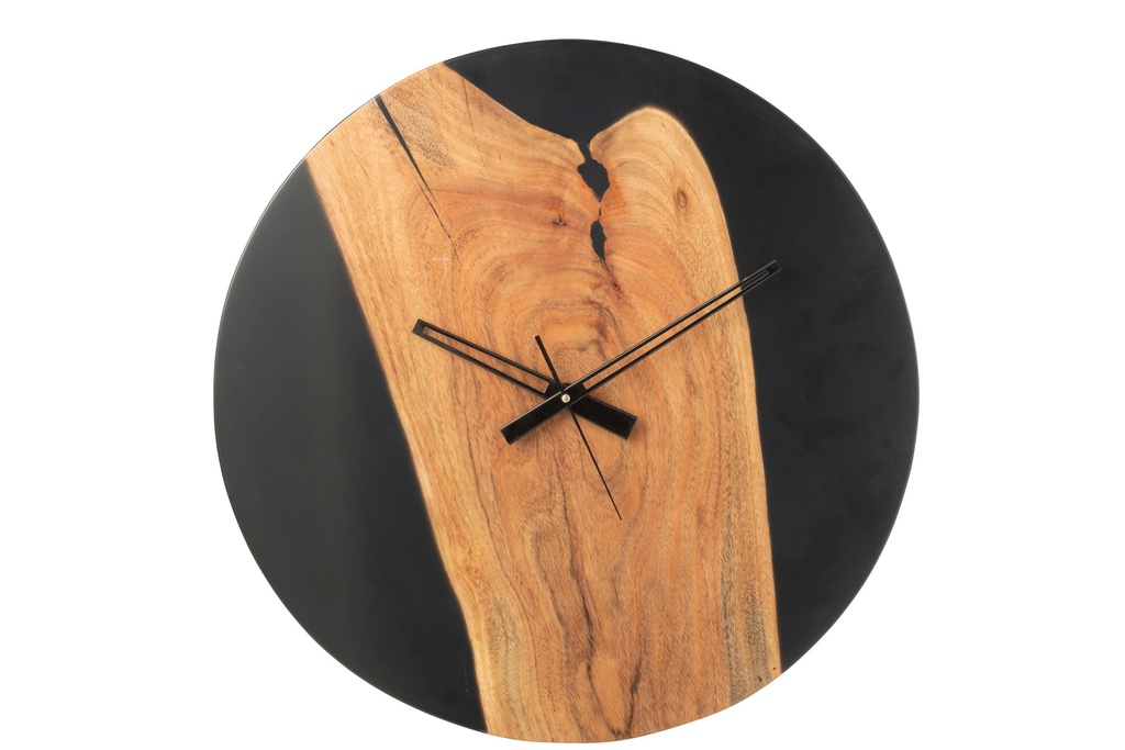 Horloge murale moderne en bois d'acacia/résine