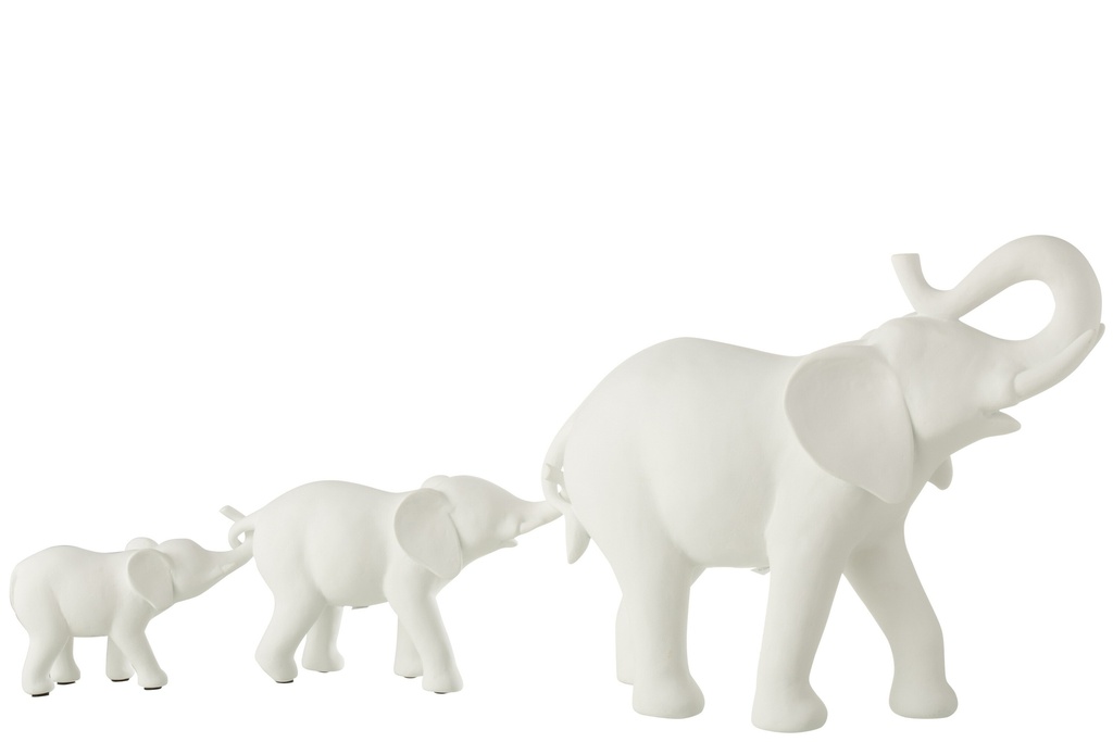 Elephant Row 3 Polyresin White