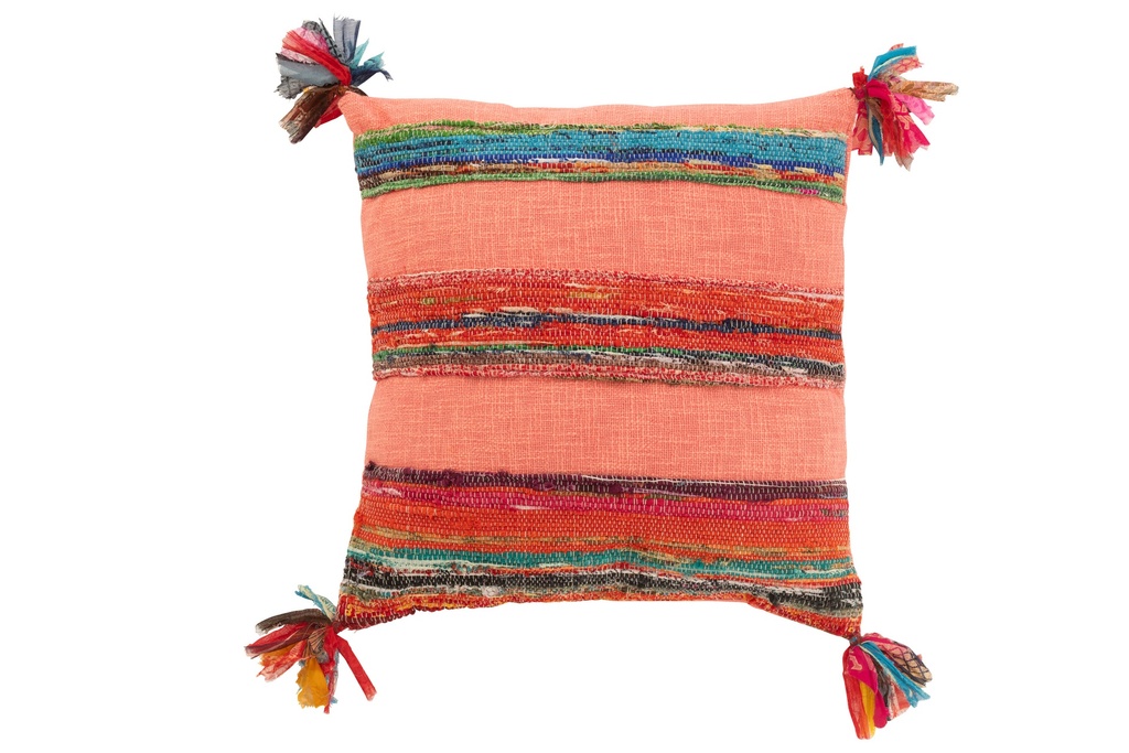 Cushion Chindi Tassels Cotton/Polyester Pink