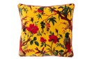 Coussin Oiseaux/Fleurs Velours Coton Jaune