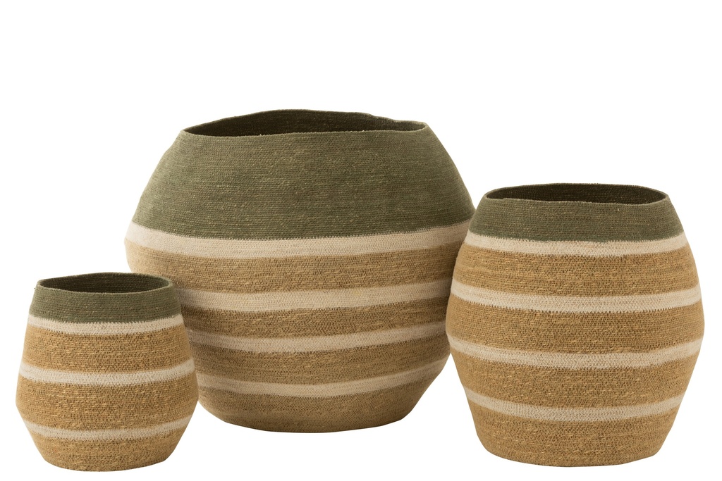 Set Of 3 Basket Stripes Seagrass