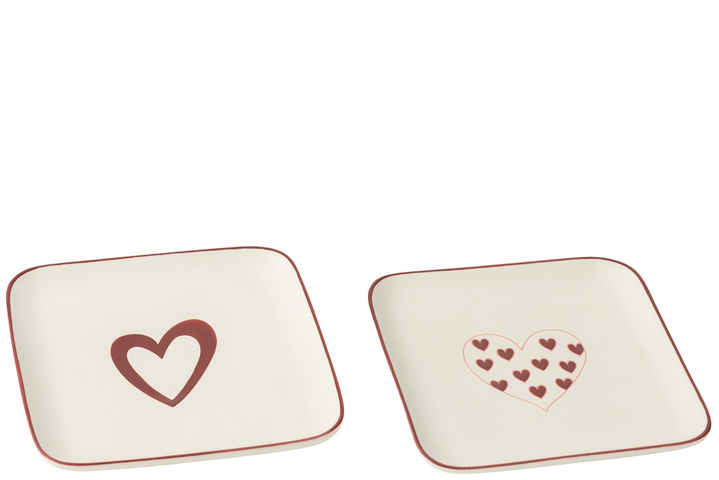 Plate Hearts Porcelaine White/Red Assortment