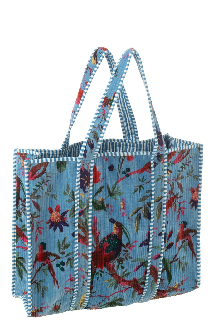Sac fourre-tout Oiseaux/Fleurs en velours de coton