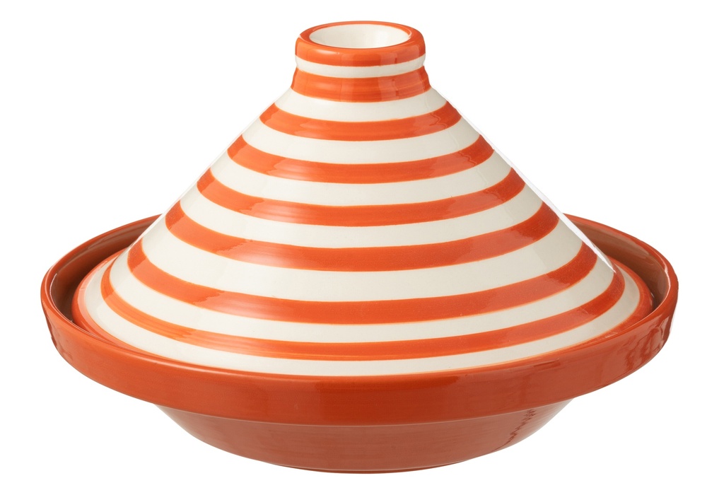 Tagine Granada Stripes Ceramic White/Orange