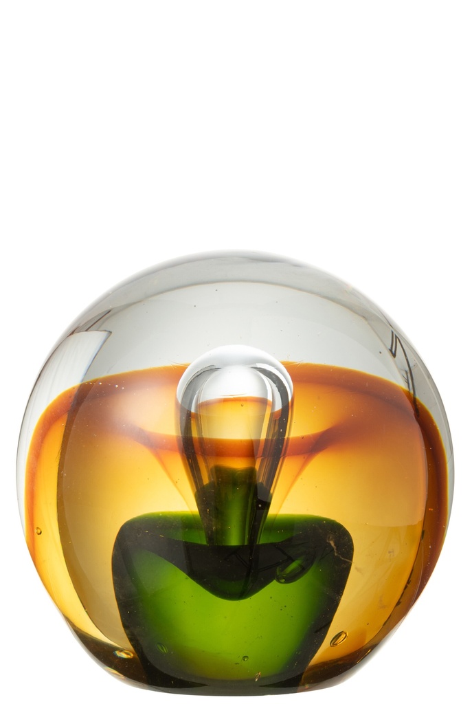 Paperweight Drop Glass Amber/Green Large