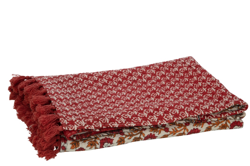Plaid/Tapis de plage Fleurs Coton Rouge