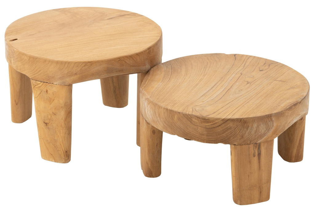 Set Of 2 Table Round Teak