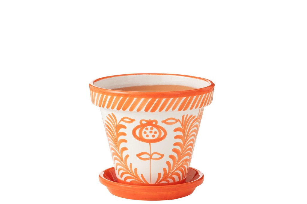 Flowerpot+Plate Granada Handmade/Handpainted Ceramic Orange/White
