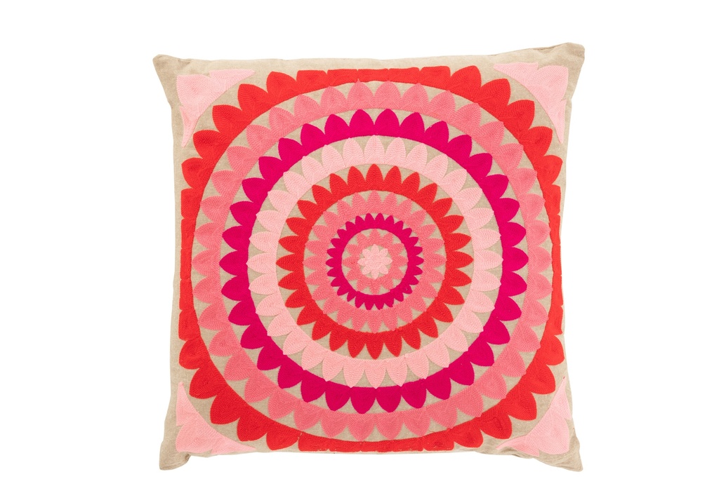 Coussin Fleur Spirale Coton Beige/Rose