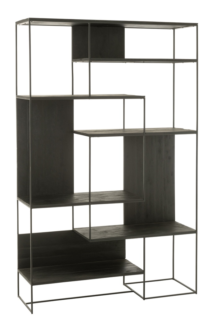 Shelf Modern Teak Wood/Metal Black