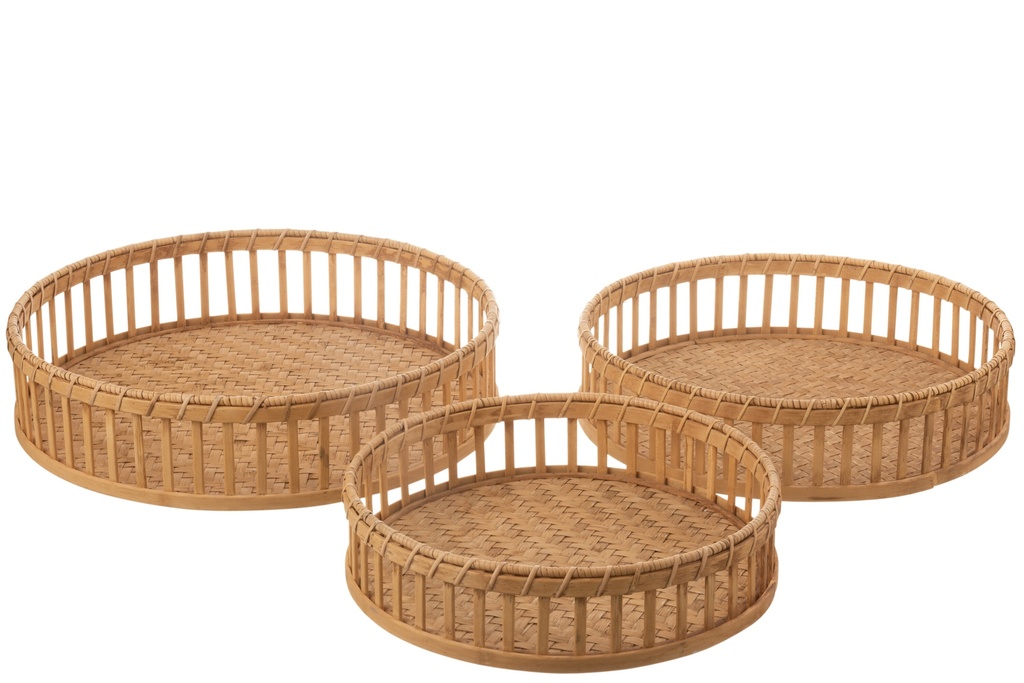 Set Of 3 Tray Round Bamboo