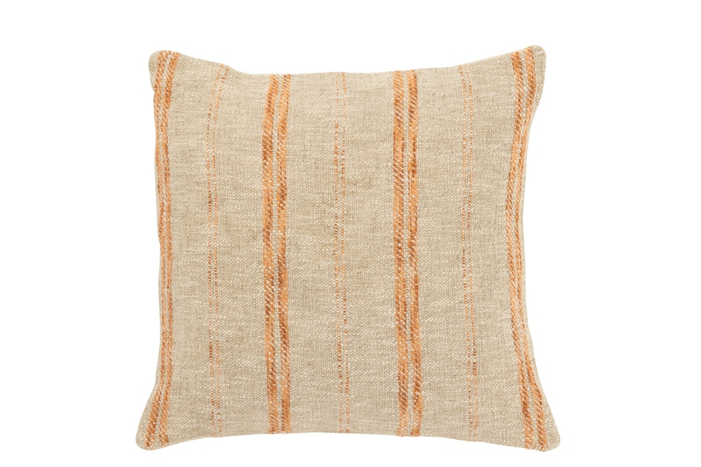 Cushion Square Stripes Linen/Cotton Beige/Rust