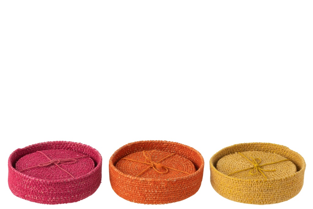 Dessous de verre 6 pièces en jonc de mer rose/orange/jaune