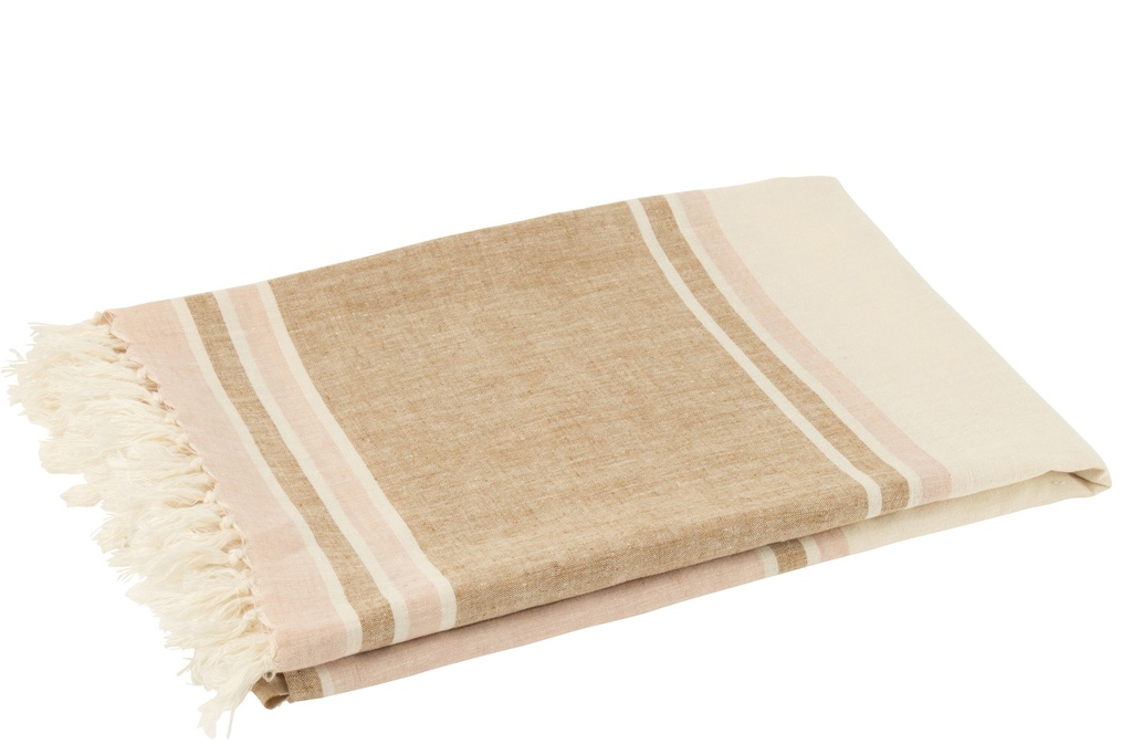 Plaid Stripes+Fringes Light Pink/White/Beige