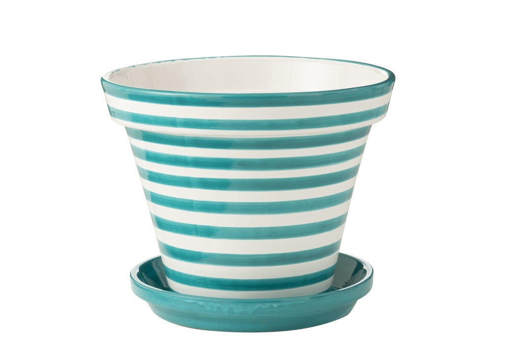 Flowerpot+Plate Granada Stripes Handmade/Handpainted Ceramic