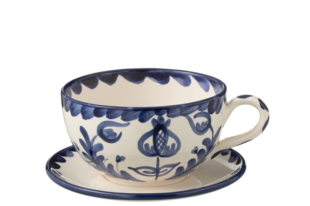 Cup+Plate Granada Ceramic White/Cobalto Blue