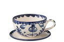 Tasse + Assiette Granada Céramique Blanc/Bleu Cobalto