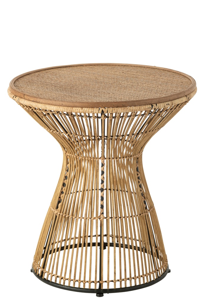 Sidetable Round Grooves Rattan Natural