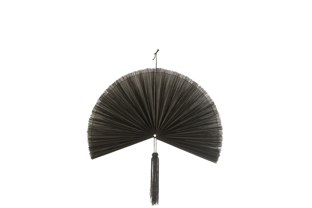 Décoration murale éventail + pompon noir petit