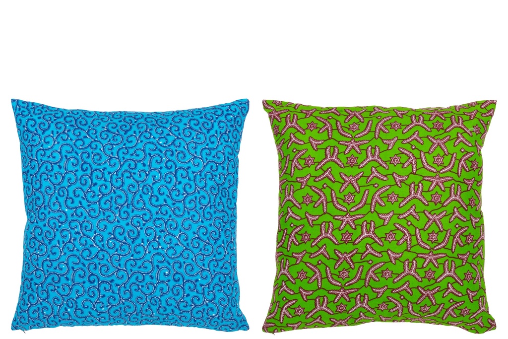 Coussin Motif Tissu Assortiment Vert/Bleu
