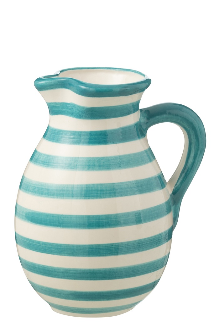Pitcher Granada Stripes Ceramic White/Aqua
