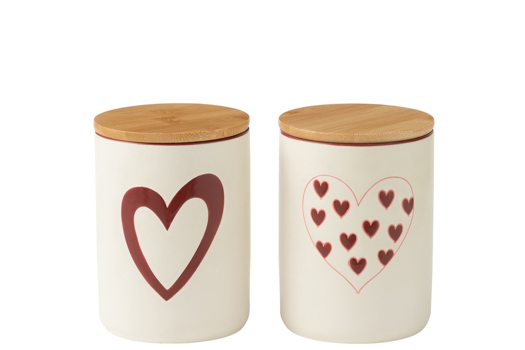 Storage Jar Hearts Porcelaine White/Red