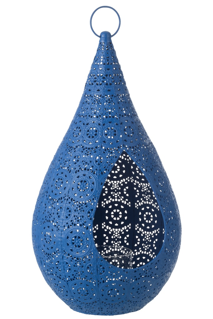 Tealight Holder Drop Metal/Glass Blue