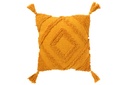 Coussin Motif Tufté + Pompons Coton Ocre