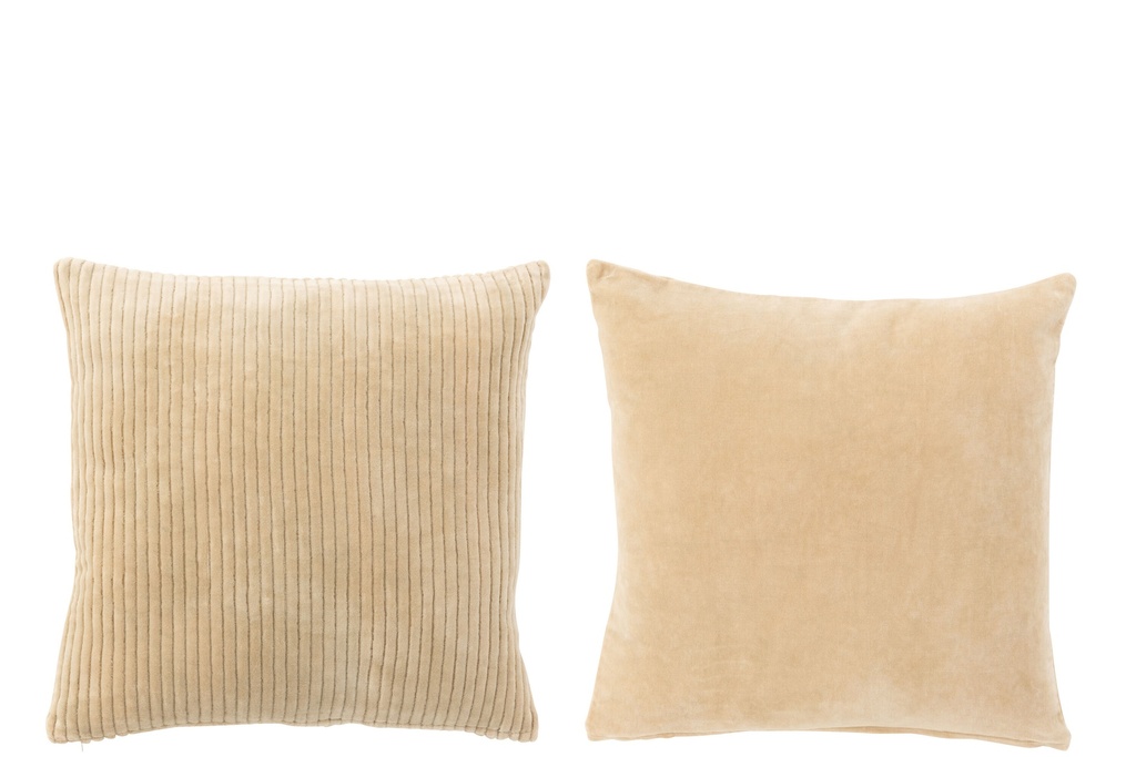 Coussin carré en velours coton beige