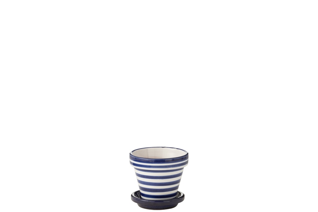 Pot de fleurs + assiette Granada Stripes en céramique fait main/peint à la main