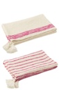 Assortiment de plaids à rayures et pompons en coton blanc/rose
