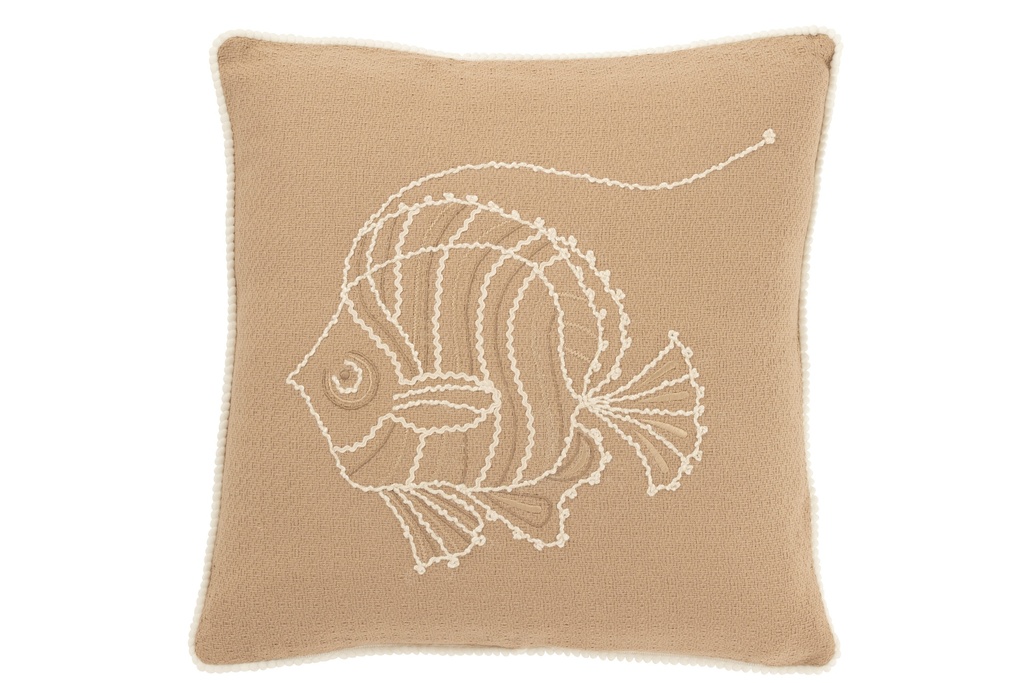 Coussin Poisson Coton Beige/Crème