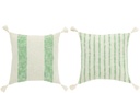 Cushion Square Stripes+Tassels Cotton White/Green