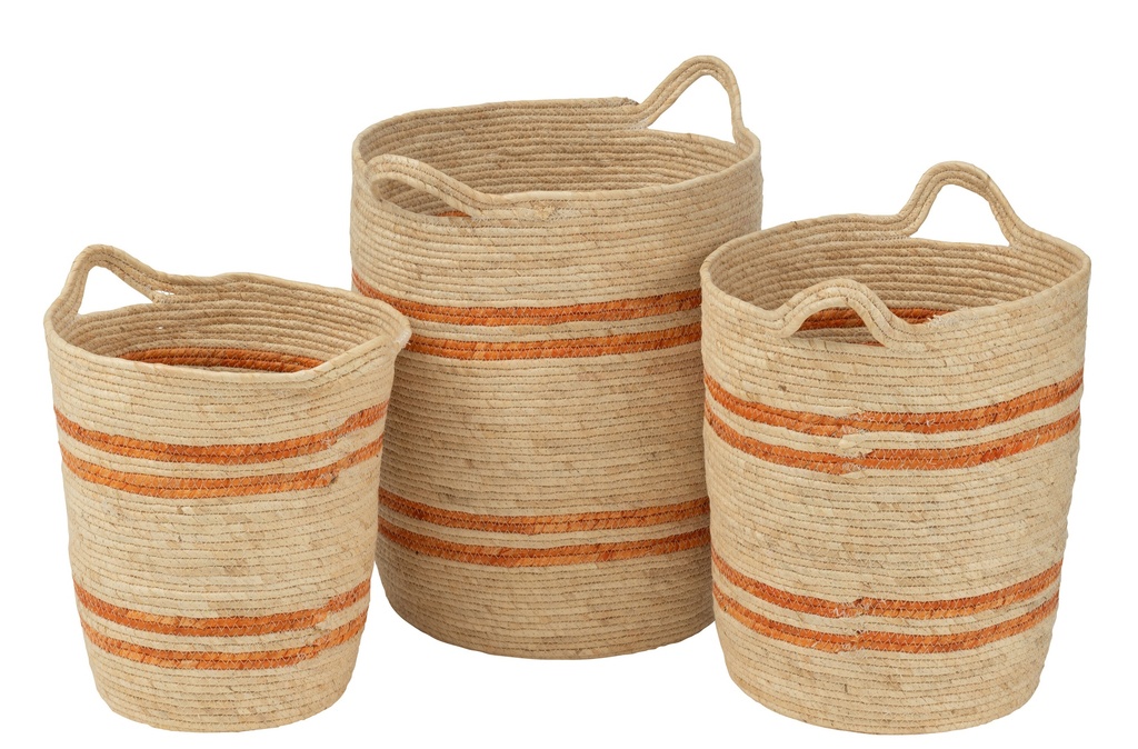 Lot de 3 paniers à rayures + anse en maïs