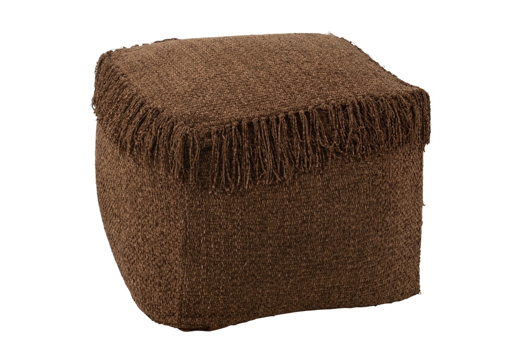 Pouf Carré Tissé+Franges Viscose Foncé