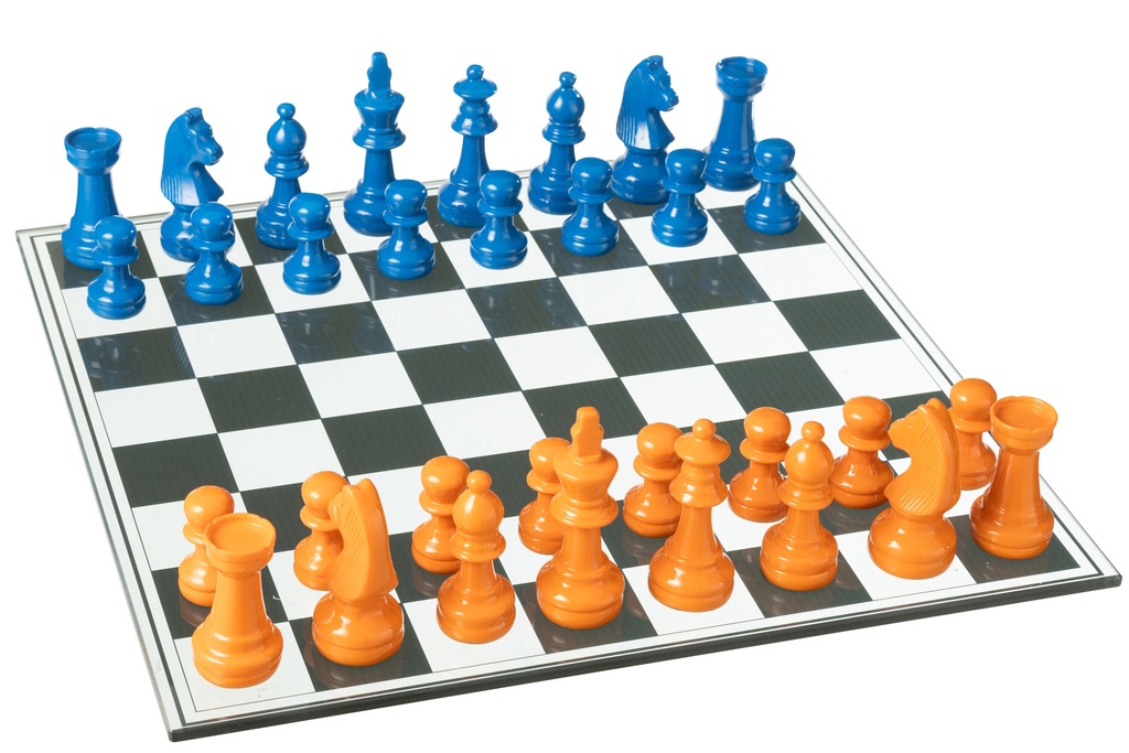 Jeu d'échecs en résine bleu/orange