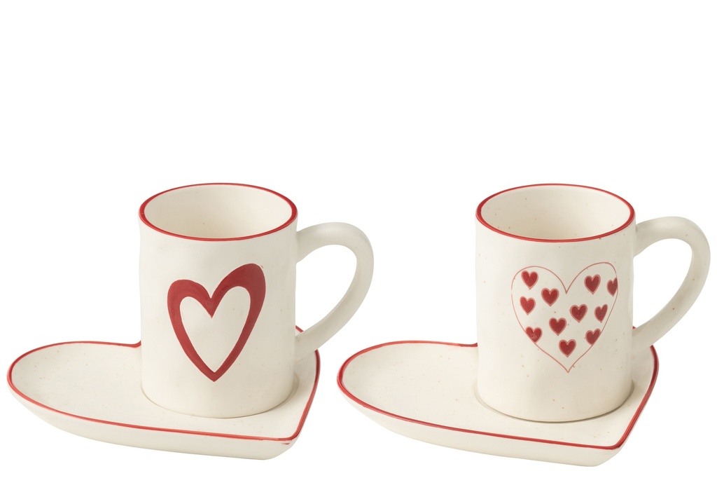 Cups + Saucer Hearts Porcelain
