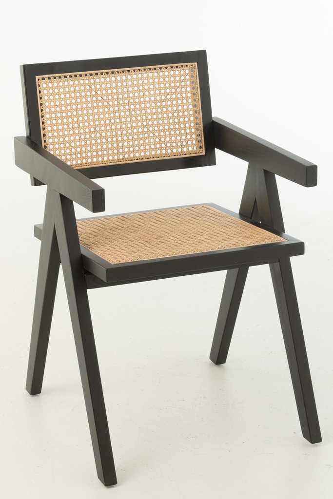 Chaise Grid en bois de frêne/rotin noir