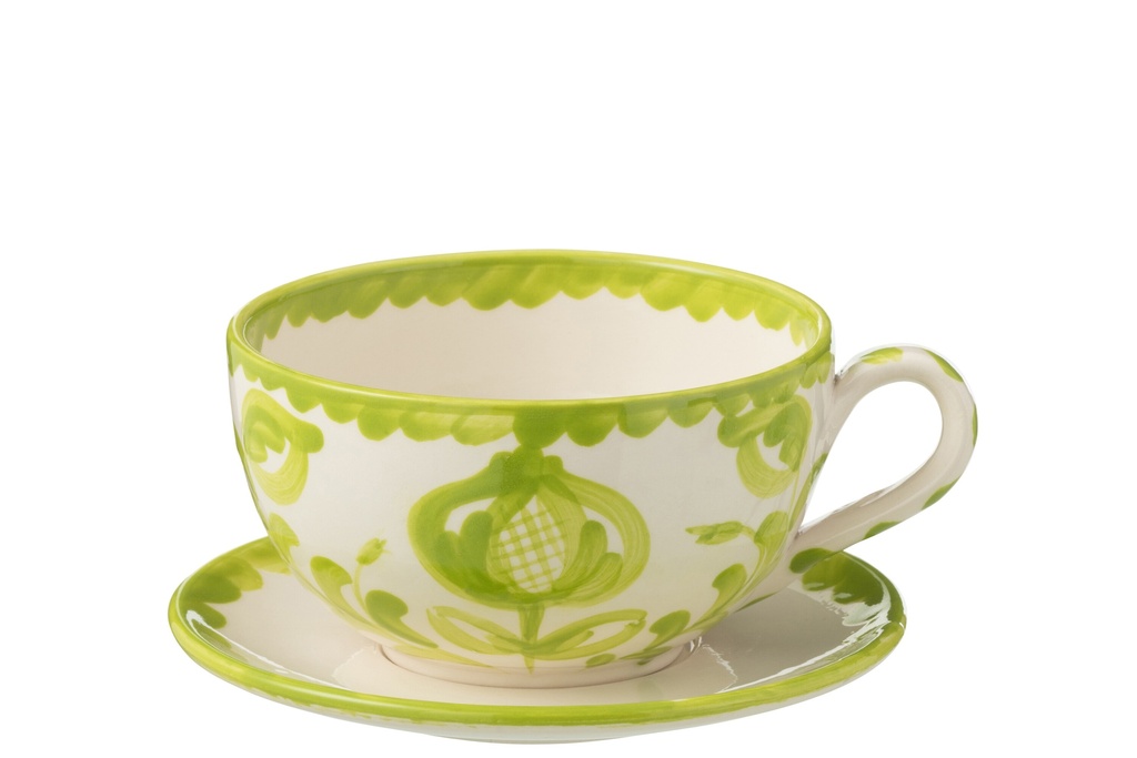Tasse + Assiette Granada Céramique Blanc/Vert