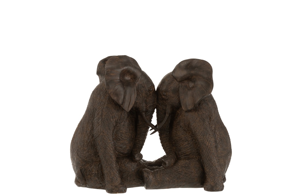 Couple Éléphant Poly Marron Foncé